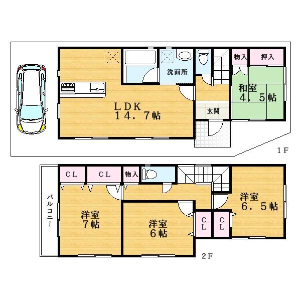 Floor plan. 20.8 million yen, 4LDK, Land area 101.08 sq m , Building area 93.14 sq m