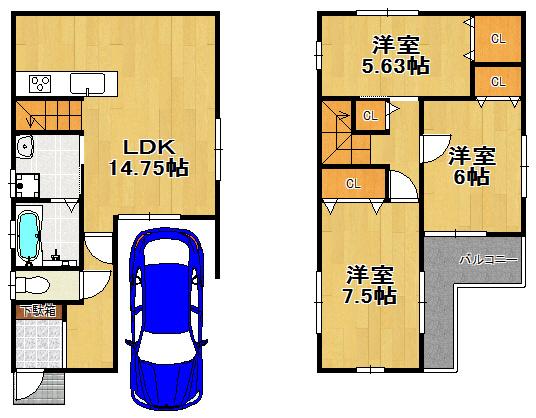 Floor plan. 22,800,000 yen, 3LDK, Land area 72.21 sq m , Building area 88.68 sq m convenient parking with space,