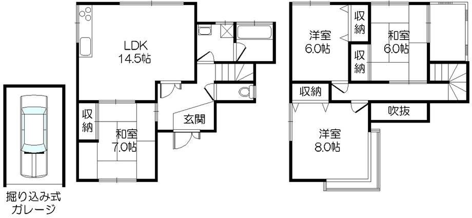 Floor plan. 24,800,000 yen, 4LDK, Land area 126.47 sq m , Building area 98.95 sq m floor plan is equipped with one 4LDK + garage space