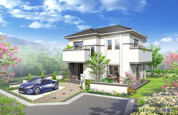 Rendering (appearance). (No. 8 locations) Noble design in harmony with the color of the Rendering season. Sky ・ Wind ・ Green ・ Pleasant appearance attractive contrast with the building shine.