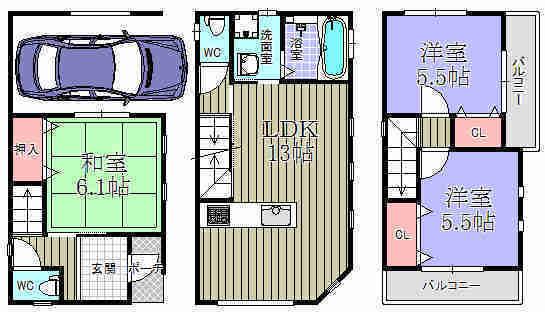 Floor plan. 19.9 million yen, 3LDK, Land area 82.63 sq m , It is a building area of 86.29 sq m Zenshitsuminami facing bright dwelling ☆