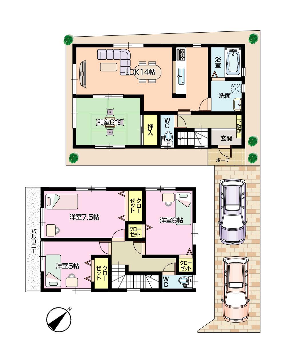 Floor plan. (Building 2), Price 24,800,000 yen, 4LDK, Land area 112.78 sq m , Building area 94.39 sq m