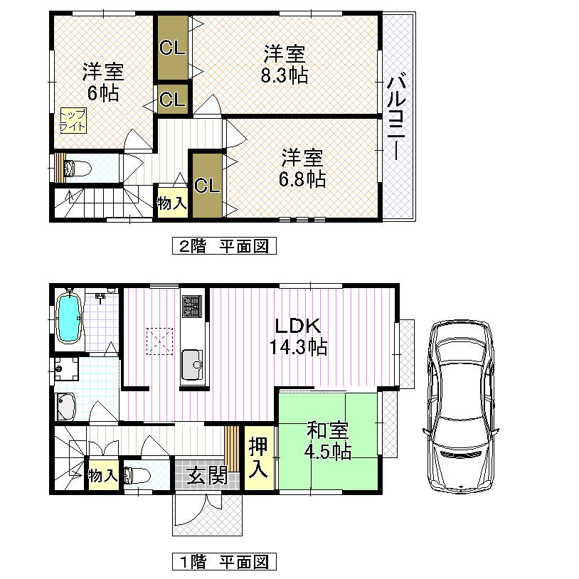 Floor plan. (No. 3 locations), Price 25,800,000 yen, 4LDK, Land area 95.7 sq m , Building area 95.64 sq m