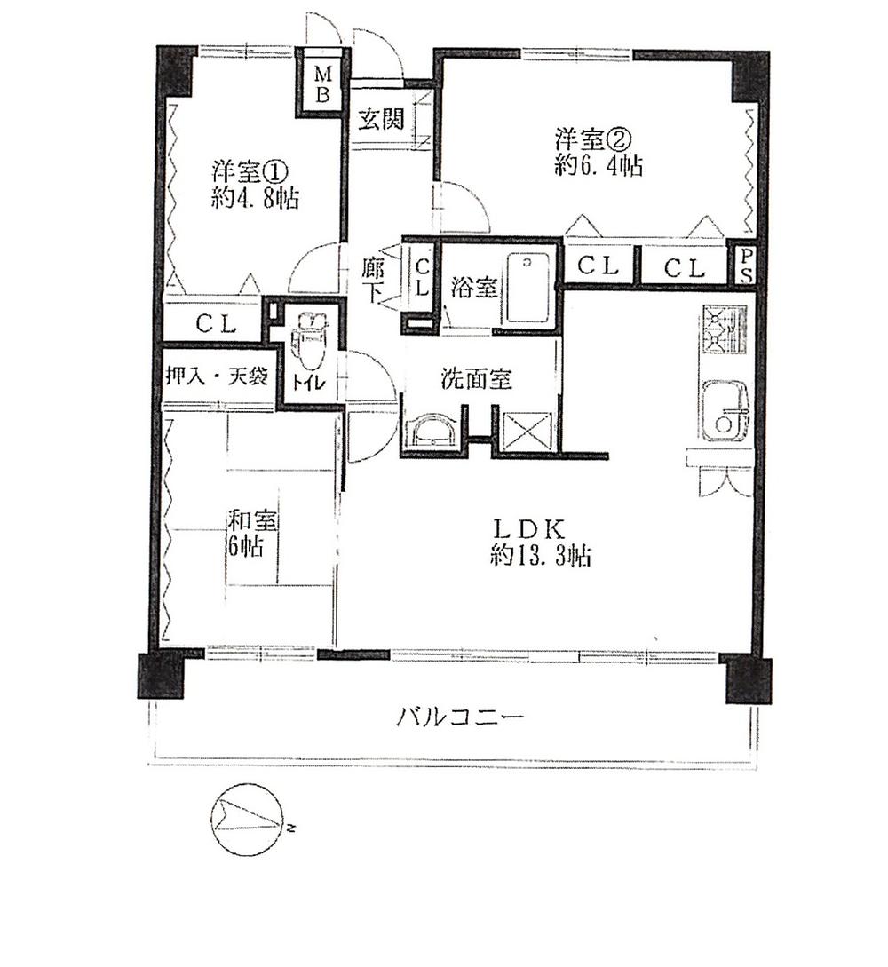 Floor plan. 3LDK, Price 14,980,000 yen, Footprint 66.7 sq m , Balcony area 14.49 sq m   ☆ All rooms renovated in the specifications in a very beautiful It turned up ☆