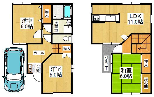 Floor plan. 14.8 million yen, 3LDK, Land area 66.1 sq m , Building area 76.23 sq m
