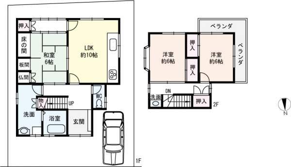 Floor plan. 12.8 million yen, 3LDK, Land area 90.47 sq m , Building area 84.24 sq m August 2000 architecture Hiroen on the first floor Japanese-style room ・ With alcove 1st floor, Wash on the second floor