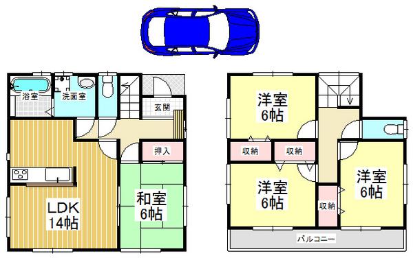 Floor plan. 26,800,000 yen, 4LDK, Land area 98.63 sq m , Building area 94.4 sq m all room 6 tatami mats or more, Residence of the storage space of enhancement 4LDK