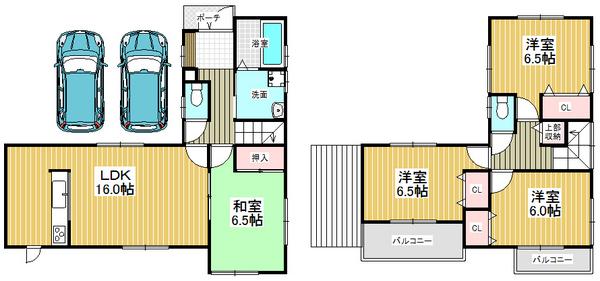 Floor plan. 20.8 million yen, 4LDK, Land area 141.56 sq m , Building area 95.58 sq m