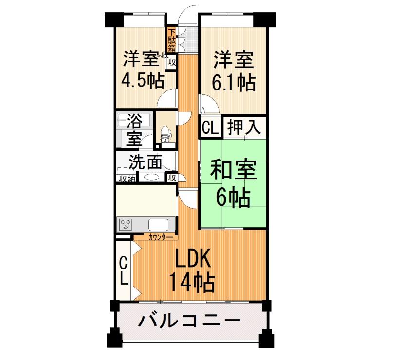Floor plan. 3LDK, Price 13,900,000 yen, Occupied area 69.19 sq m , Balcony area 9.98 sq m 3LDK / 69.19m2