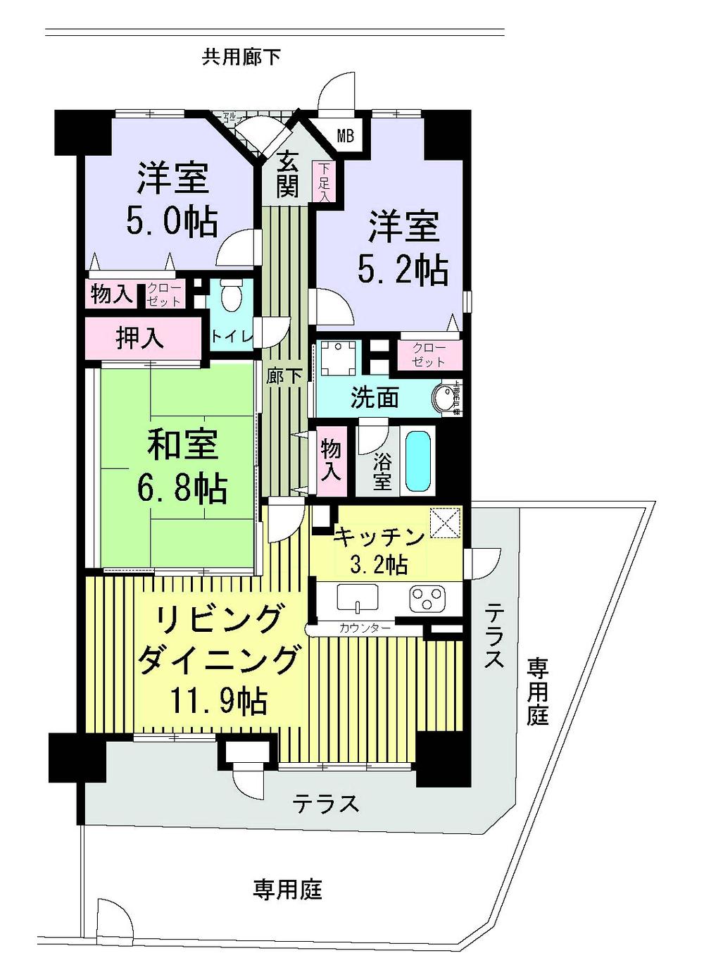 Floor plan. 3LDK, Price 11.8 million yen, Occupied area 72.21 sq m