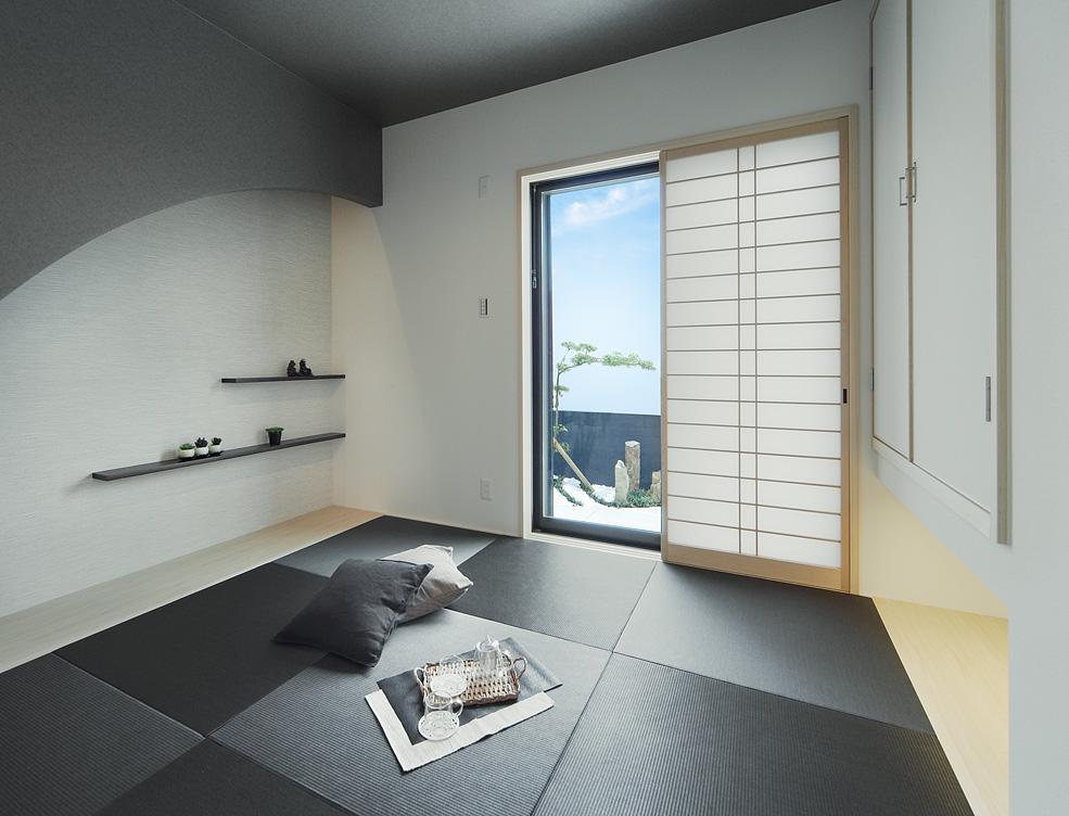 Non-living room. Plus the flavor by providing a cabinet in the Japanese-style room, which was tightening in dark gray. Landscape can also affect a sense of unity in the making that was combined with the color of the Japanese-style room visible from the window. (Local model house)