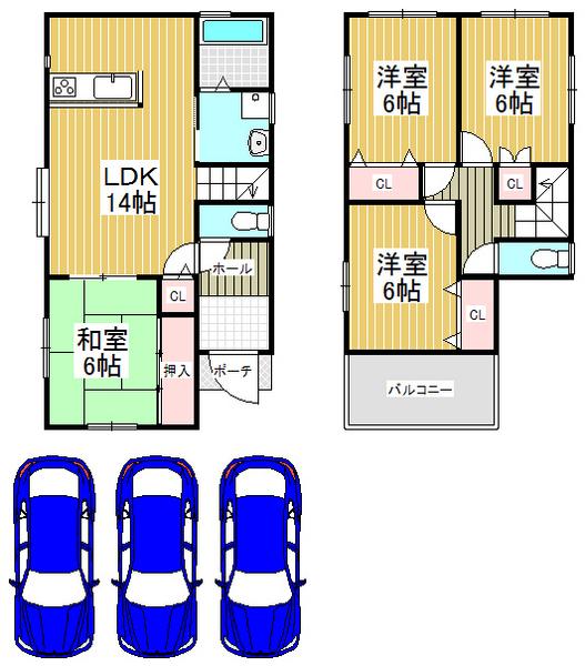 Floor plan. 24,800,000 yen, 4LDK, Land area 147.54 sq m , Building area 92.74 sq m