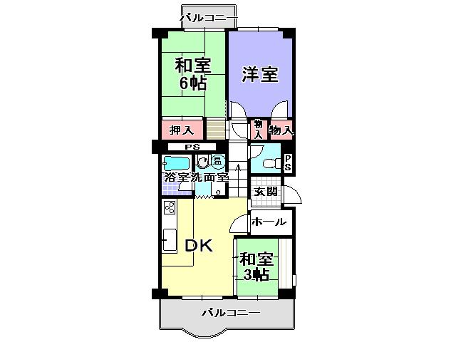 Floor plan. 3DK, Price 8.8 million yen, Occupied area 58.39 sq m , Balcony area 8.79 sq m