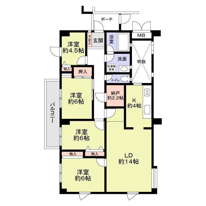 Floor plan. 4LDK, Price 13.8 million yen, Occupied area 99.23 sq m , Balcony area 9.75 sq m