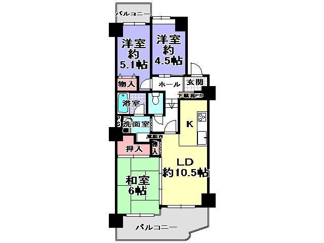 Floor plan. 3LDK, Price 10.8 million yen, Footprint 60.9 sq m , Balcony area 12.14 sq m