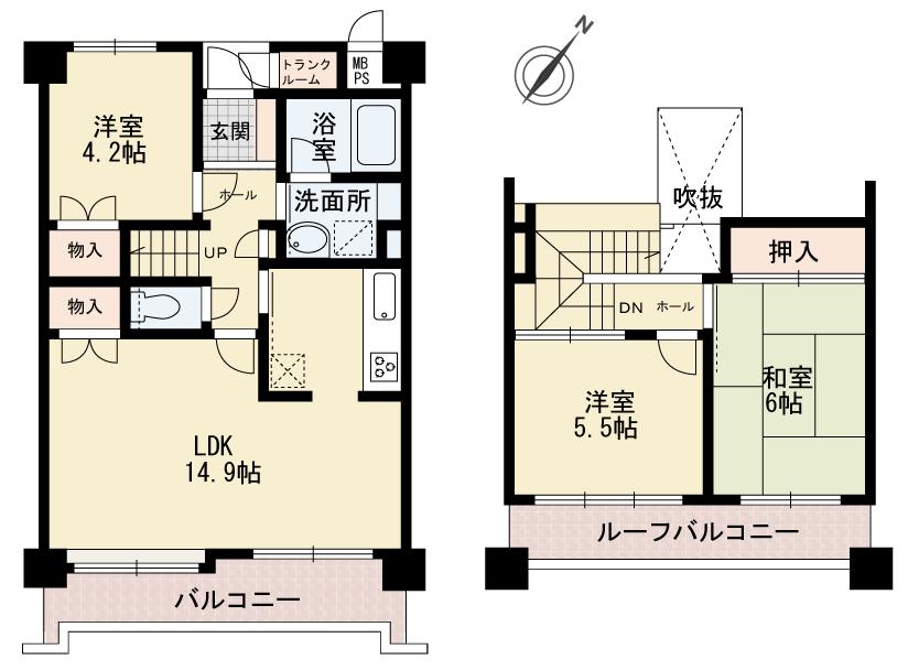 Floor plan. 3LDK, Price 8.8 million yen, Occupied area 74.24 sq m , Balcony area 13.01 sq m maisonette