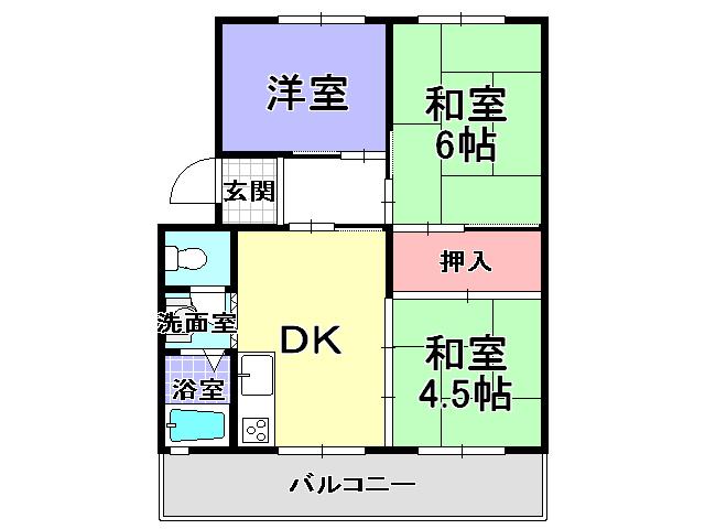 Floor plan. 3DK, Price 4.8 million yen, Occupied area 46.68 sq m , Balcony area 7.59 sq m
