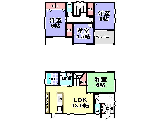 Floor plan. 23.8 million yen, 4LDK, Land area 136.72 sq m , Building area 91.08 sq m