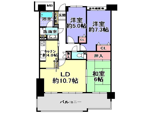 Floor plan. 3LDK, Price 18,800,000 yen, Occupied area 73.53 sq m , Balcony area 16.05 sq m