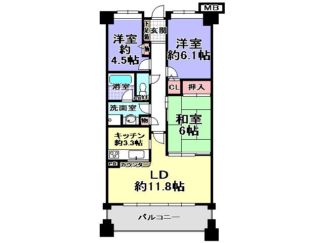 Floor plan. 3LDK, Price 17.8 million yen, Occupied area 69.19 sq m , Balcony area 9.98 sq m