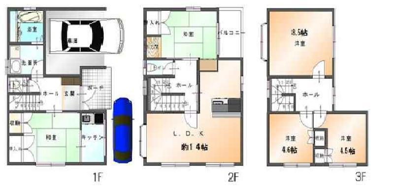 Floor plan. 19,800,000 yen, 5LDK, Land area 75.59 sq m , Building area 113.39 sq m parking two possible