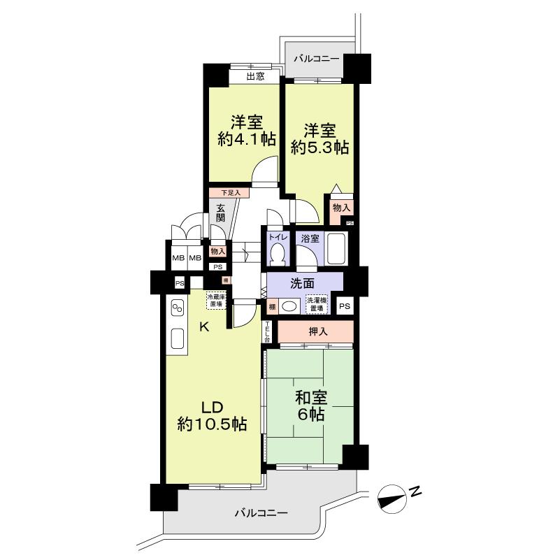 Floor plan. 3LDK, Price 5.8 million yen, Occupied area 60.64 sq m , Balcony area 12 sq m