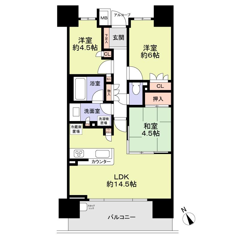 Floor plan. 3LDK, Price 18,800,000 yen, Footprint 66.9 sq m , Balcony area 12.09 sq m