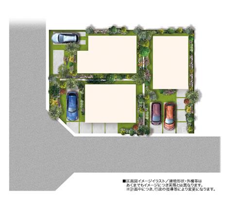 The entire compartment Figure. House unique outside 構植 planting, approach, Distribution building plan remembering the room to open space such as a car space (compartment view image illustrations)