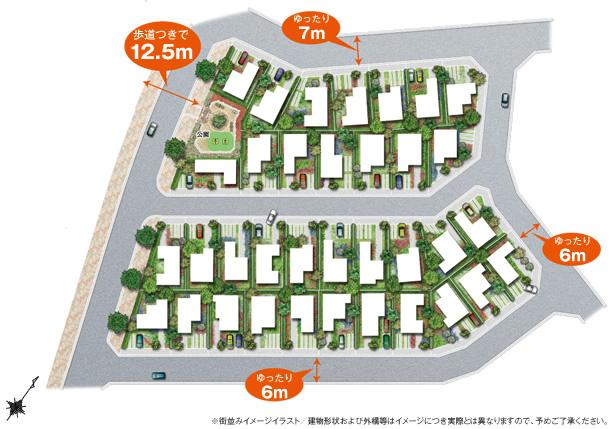 The entire compartment Figure. It established the park in the Town. Road width is comfortable 6m or more! Your family everyone is refreshing, And we aim to town to be able to live safely. (The entire compartment view image illustrations)