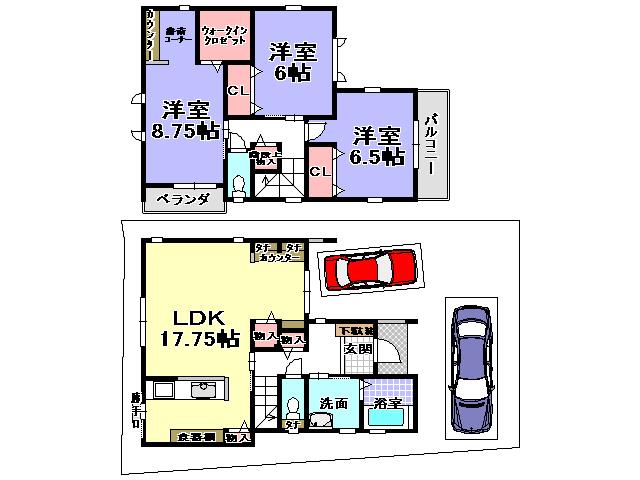 Floor plan. 23.8 million yen, 3LDK, Land area 106.49 sq m , Building area 96.49 sq m