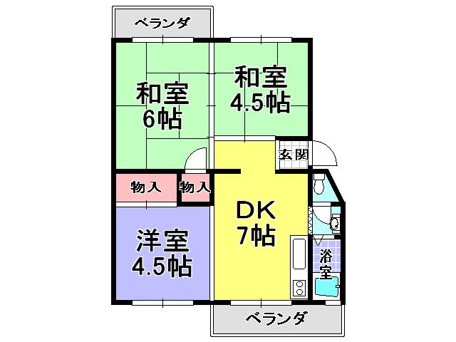 Floor plan. 3DK, Price 5.8 million yen, Occupied area 43.49 sq m , Balcony area 5.67 sq m