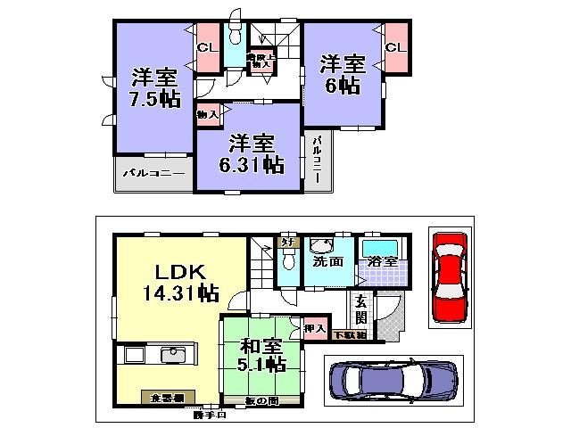 Floor plan. 27,800,000 yen, 4LDK, Land area 90.07 sq m , Building area 93.41 sq m
