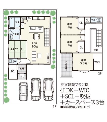 Compartment view + building plan example. Building plan example, Land price 13.3 million yen, Land area 100.01 sq m , Building price 12.5 million yen, Building area 92.56 sq m parking 3 units can be of the plan does not have a dream. Please bumping a variety of selfish.