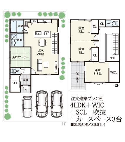 Compartment view + building plan example. Building plan example, Land price 13.3 million yen, Land area 100.01 sq m , Building price 12.5 million yen, Building area 92.56 sq m parking 3 units can be of the plan does not have a dream. Please bumping a variety of selfish. 