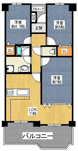 Floor plan. 3LDK, Price 14.6 million yen, Occupied area 66.54 sq m , Balcony area 8.67 sq m