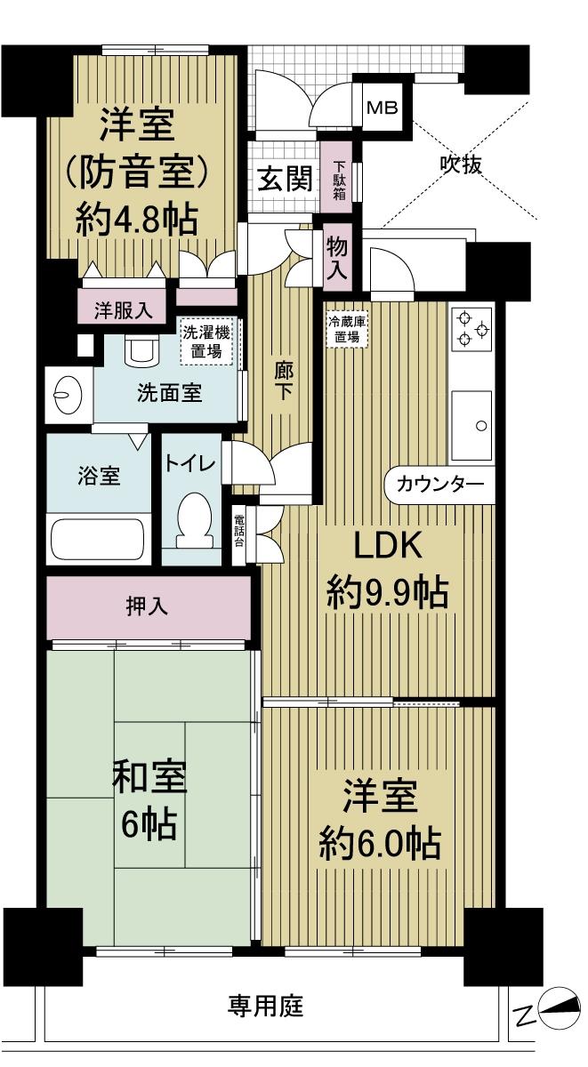 Floor plan. 3LDK, Price 9.3 million yen, This room of the occupied area 59.56 sq m 3LDK
