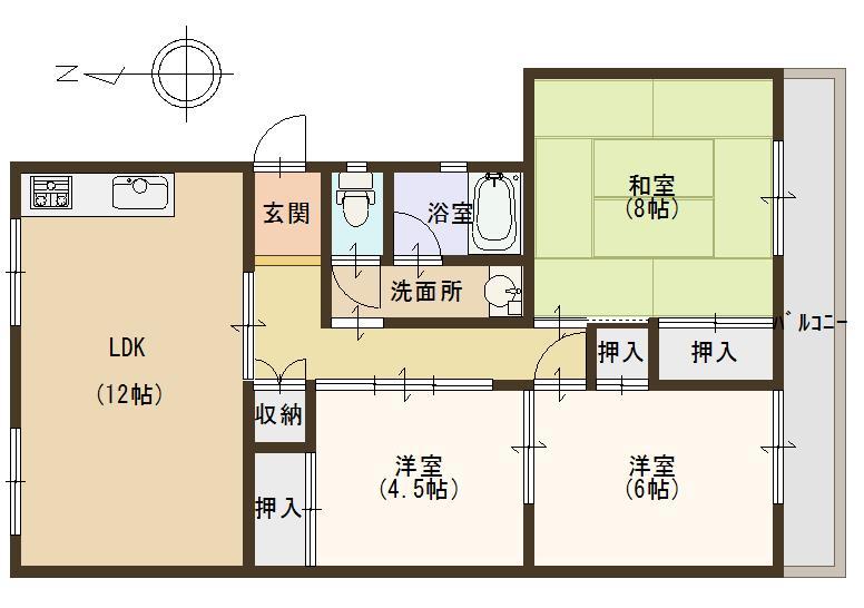 Floor plan. 3LDK, Price 4.8 million yen, Occupied area 67.65 sq m , Balcony area 9.36 sq m