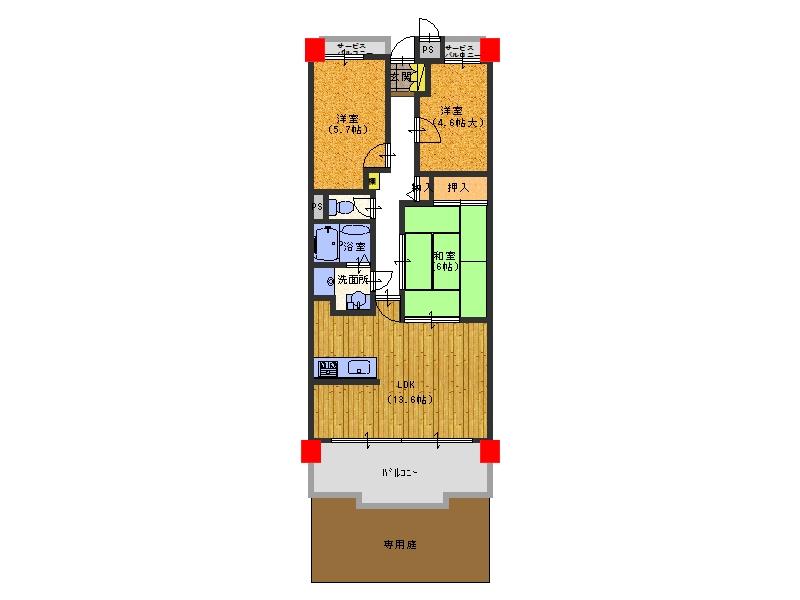 Floor plan. 3LDK, Price 11.8 million yen, Occupied area 65.44 sq m , Balcony area 12.94 sq m