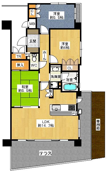 Floor plan. 3LDK, Price 22 million yen, Occupied area 70.69 sq m , Balcony area 21.22 sq m