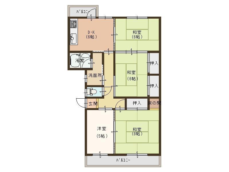 Floor plan. 4DK, Price 5.8 million yen, Footprint 68.4 sq m , Balcony area 5.2 sq m