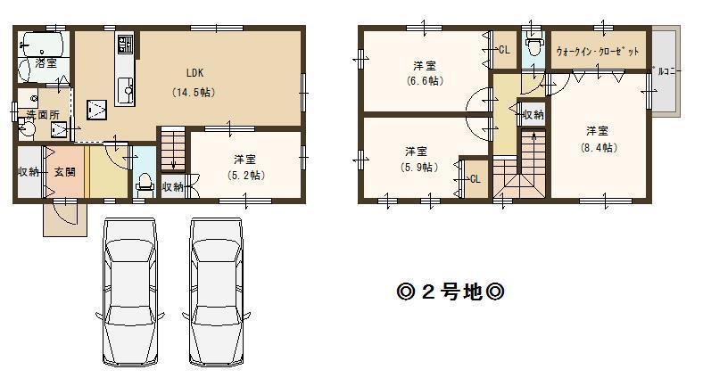 Floor plan. 25,800,000 yen, 4LDK, Land area 156.4 sq m , Building area 104.5 sq m 2 cars can park