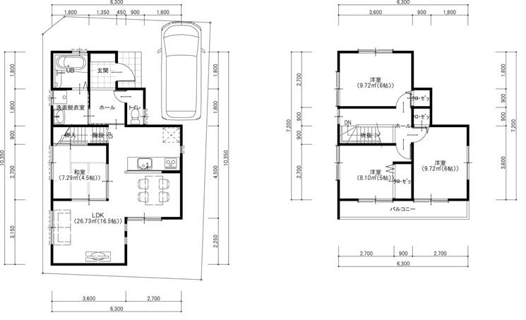 Building plan example (floor plan). Building plan example (No. 2 place) 4LDK, Land price 14,664,000 yen, Land area 99.3 sq m , Building price 13,010,000 yen, Building area 88.51 sq m