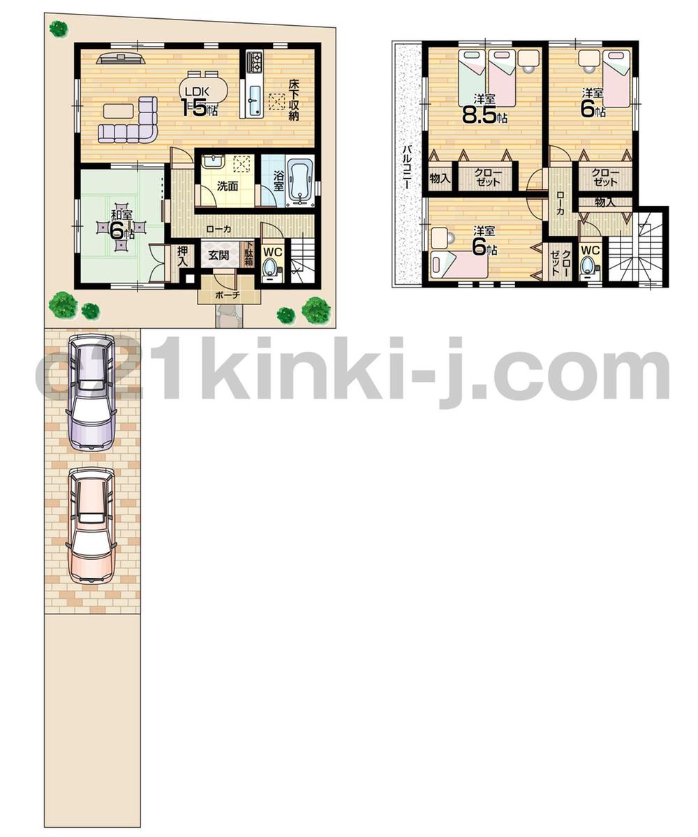 Floor plan. 20.5 million yen, 4LDK, Land area 145.69 sq m , Building area 97.6 sq m take-up view 4LDK! All rooms 6 quires more!