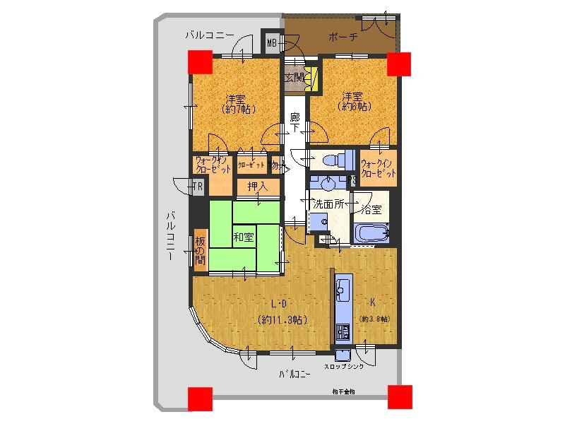 Floor plan. 3LDK, Price 29,200,000 yen, Occupied area 77.16 sq m , Balcony area 33.69 sq m