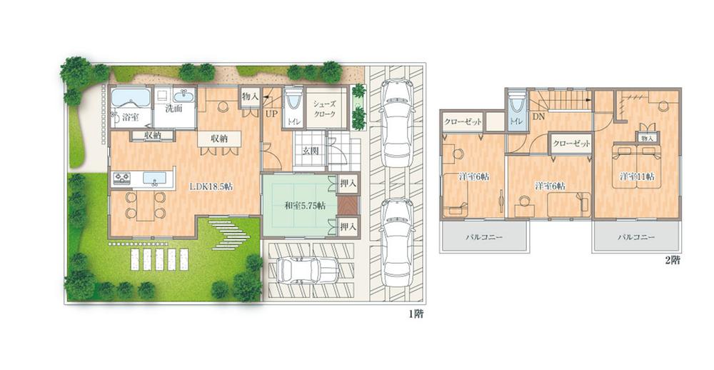 Floor plan. (Nos. H), Price 36,650,000 yen, 4LDK, Land area 152.98 sq m , Building area 115.42 sq m