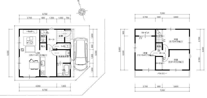 Building plan example (floor plan). Building plan example (C No. land) 3LDK, Land price 12,287,000 yen, Land area 69.7 sq m , Building price 11,167,000 yen, Building area 83.38 sq m