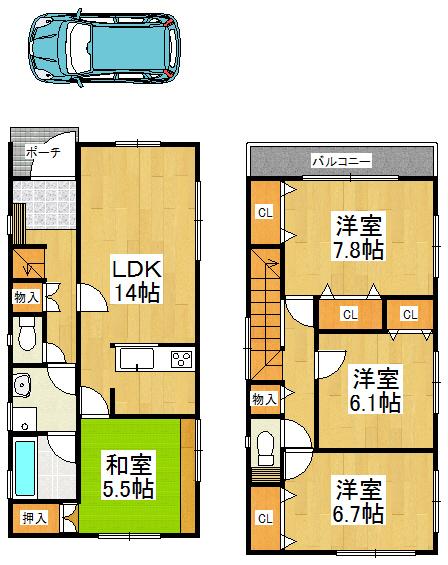 Floor plan. 20.5 million yen, 4LDK, Land area 103.87 sq m , Building area 95.57 sq m