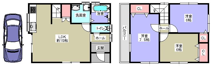 Floor plan. 23.8 million yen, 3LDK, Land area 69.8 sq m , Building area 78.59 sq m