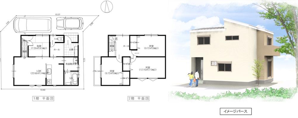 Building plan example (floor plan). Building plan example (A No. land) 4LDK, Land price 16,164,000 yen, Land area 95.89 sq m , Building price 13,428,000 yen, Building area 91.35 sq m