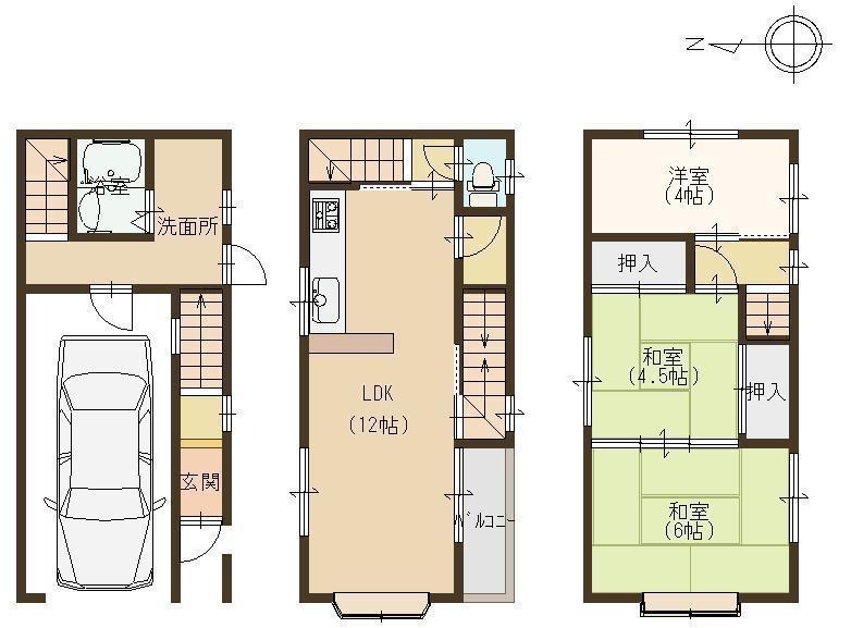 Floor plan. 12.8 million yen, 3LDK, Land area 43.83 sq m , Building area 79.15 sq m